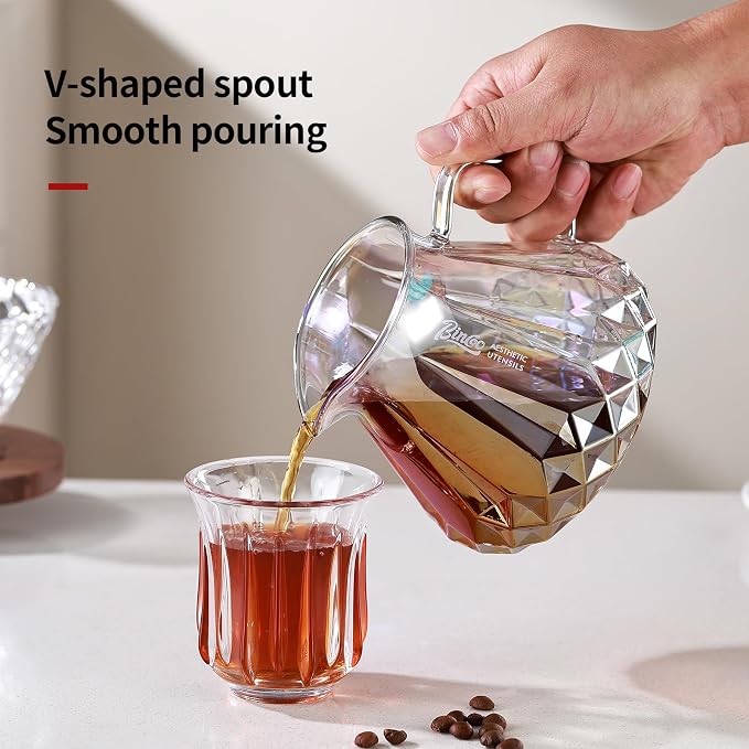 Bincoo Pour Over Coffee Maker&Dripper, Style Cone Filter + 600ml Glass Coffee Server, Manual Coffee Brewer Set, Reusable Coffee Filter Holder, Great Gift for Coffee Enthusiasts（Colorful）