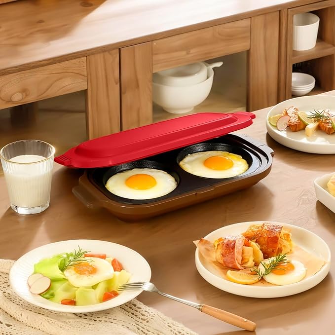 Quick-Heat Microwave Egg Cooker|Poacher|fryer, Multi-use Maker for 2 Eggs for Breakfast Sandwiches, Dishwasher-Safe Portable for Home,Travel,Gifts (Red)