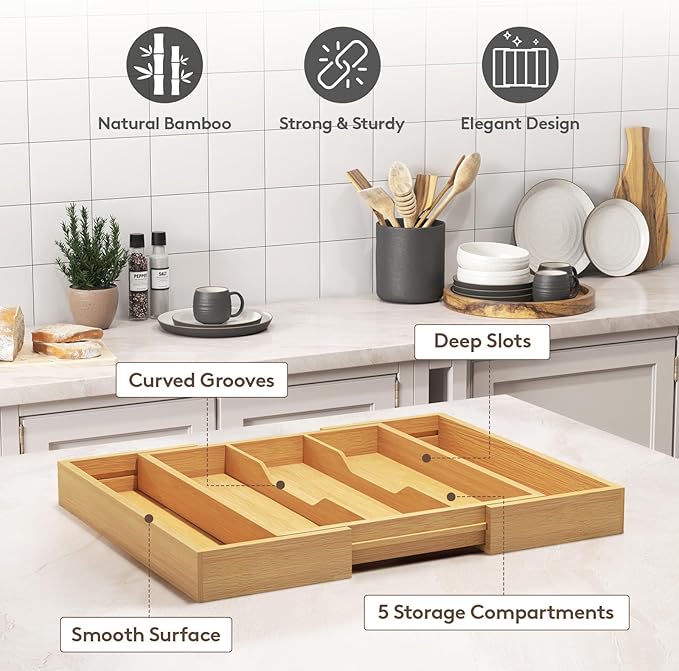 Lifewit Utensil Organizer for Kitchen Drawer Utensil Drawer Organizer