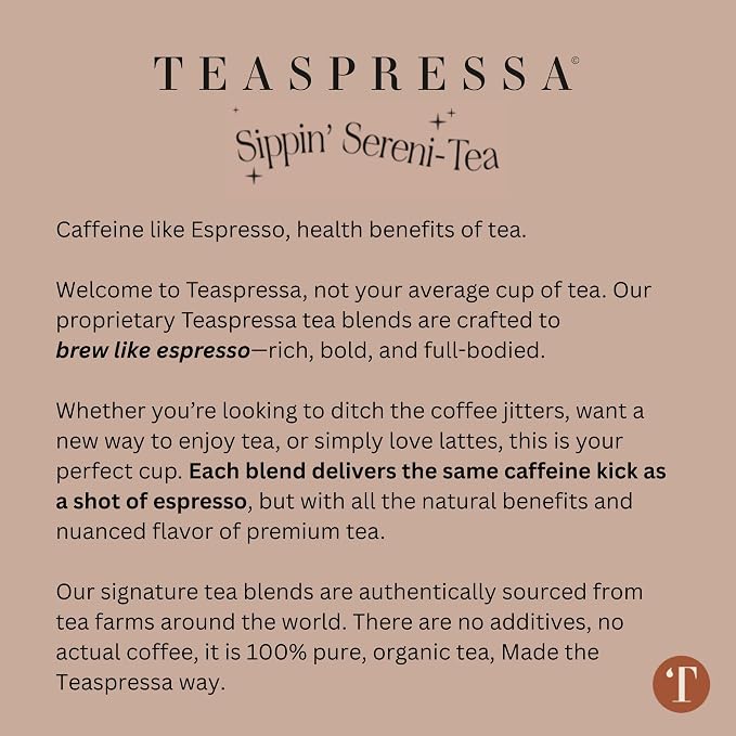 Teaspressa Organic Green Gold Green Tea - Brews Like Espresso - Bold, Rich, Full-Bodied - Naturally Caffeinated - Make Tea Lattes at Home - Vegan & Gluten-Free - Barista Quality - Makes 30 Cups - Great Gift Idea