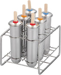 Stainless Steel Popsicle Molds, Set of 6 Ice Cream Maker, Ice Pop Molds With Holder, Metal Reusable Homemade Popsicle Molds with Sticks and Bags (Round Cup, No Slot)