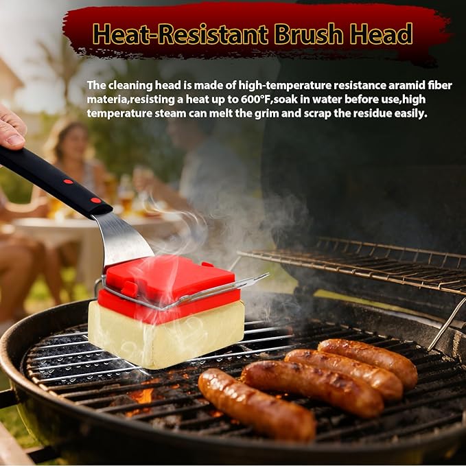Grill Brush Bristle Free,BBQ Grill Brushes and Scraper for Outdoor Grill Steam Cleaner for Cast Iron/Stainless Steel Grates Safe Barbecue Cleaner Brush with Replaceable Cleaning Head