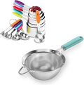 U-Taste 12 Piece Measuring Cups and Spoons Set in 18/8 Stainless Steel (Multicolors), and 18/8 Stainless Steel 5.5 inch 30 Mesh Strainer (Aqua Sky)