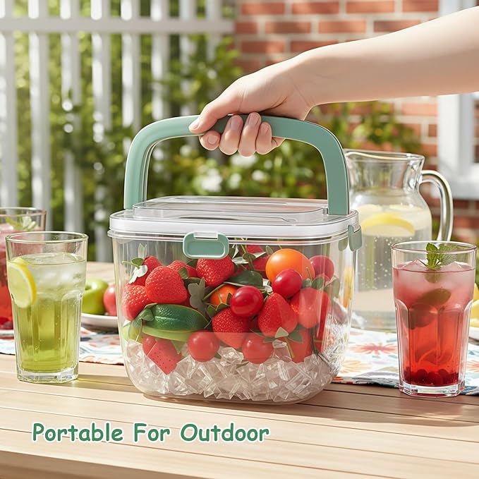 5L Ice Cube Storage Bin with Sealed Lid Ice Cube Bucket Portable Ices Bucket Container for Freezer Clear for Bar Hotel Refrigerator Containers Whiskey Wine Beers Party Outdoor 8.5*6.6*7.4in