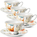 BTaT- Floral Tea Cups and Saucers Set of 4 (8 oz), Porcelain Tea Cup Sets with Gold Trim, Dishwasher & Freezer Safe
