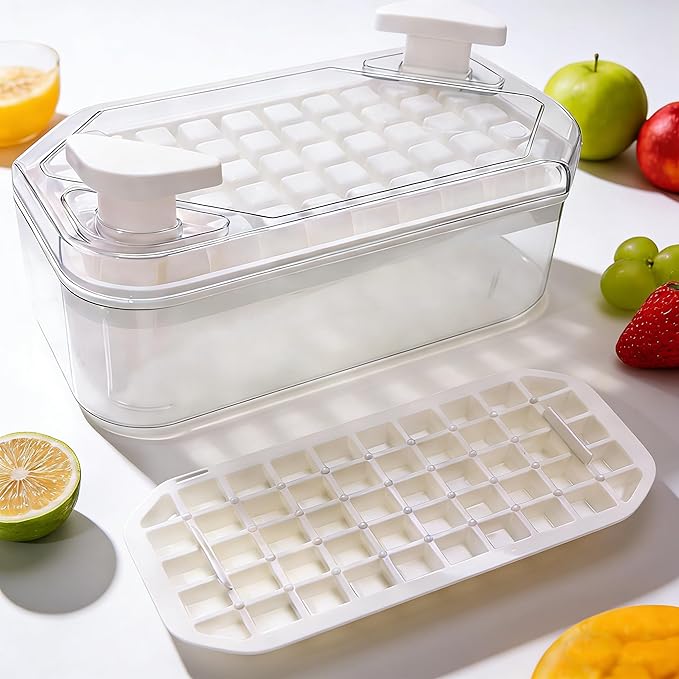 Mini Ice Cube Trays with Lids, Making 100 pcs ice Cube Trays for Freezer for Chilling Cocktail Whiskey Coffee Include 2 Trays and Storage Container, BPA Free, Press Easy Release