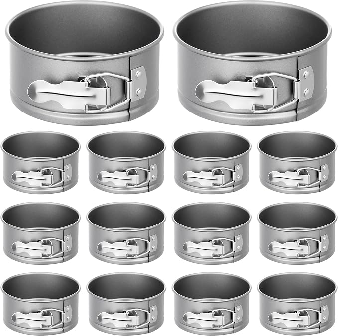 Sunnyray 12 Pcs 4 Inch Springform Pan for Baking Mini Cheesecake Pans with Removable Bottom Nonstick Leakproof Round Cake Mold Spring Form Molds for Mini Cheesecake Pizza and Quiches (Grey)