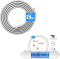 25 FT Premium Stainless Steel Braided Ice Maker Water Hose + Inline Water Filter Kit for Ice Maker and Refrigerator