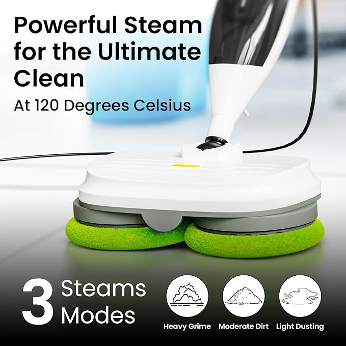 Electric Steam Mop – 15-in-1 Detachable Floor Scrubber with 3 Steam Modes – Electric Mop for Hardwood Floors, Kitchen Hoods & Worktops Cleaning
