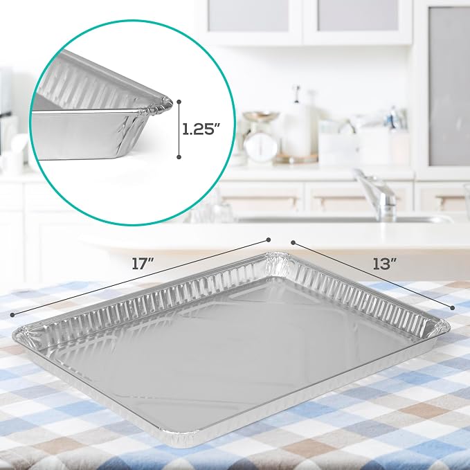 PLASTICPRO Aluminum Pans 10 Pack Disposable Cookie Sheets 13 x 17 Baking Pans Premium Quality Heavy Duty Sheet Pans