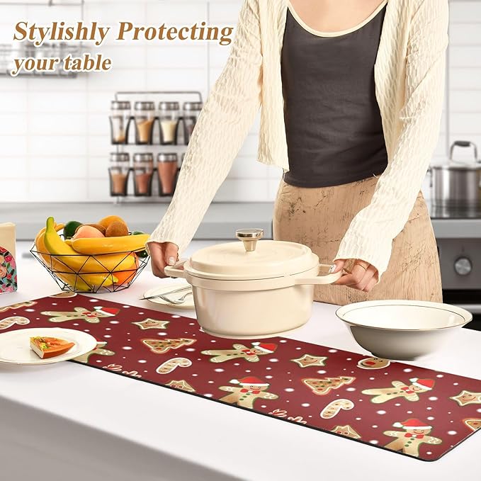 ALAZA Christmas Gingerbread Cookies Trivet Table Runner 40 Inches Long Trivet for Hot Pots and Pans/Hot Dishes,Table Protector Heat Up to 230F, Decorative Hot Plates Mat for Kitchen Countertop