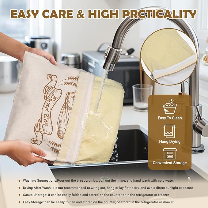 Large Linen Beeswax Bread Bags Sourdough Bread Bags Reusable Double-Lock Freezer Baking Container Gift Giving for Homemade,Loaf,Sourdough,Food Storage (Plain Colour 1 PCS)