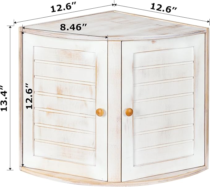 HOMEKOKO Double Layers Bamboo Corner Bread Box for Kitchen Counter, Vintage Wooden Large Capacity Bamboo Bread Food Storage Bin (Vintage White)