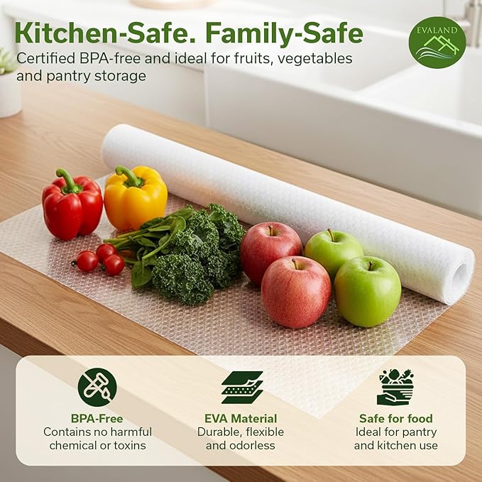 EVALAND Shelf Liners for Kitchen Cabinets Non-Adhesive 13.8" x 20 FT Clear Drawer Liner Non Slip, Washable Cabinet Liner, Waterproof Shelf Liners for Cabinets, Refrigerator Bathroom Pantry - Thickened