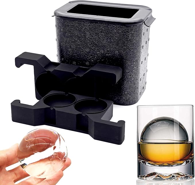 Bangp Clear Ice Cube Maker, 2.4" Ice Ball Maker Mold for Whiskey & Cocktails, Non-BPA Premium Silicone Ice Ball Molds, Easy-Release Sphere Ice Maker, Creative Gift for Family & Friends