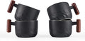 6oz Ceramic Espresso Cups with Wooden Handle, Small Coffee Cups for Latte Cappuccino, Tea Cups Set of 4