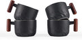 2.5oz Ceramic Espresso Cups with Wooden Handle, Small Coffee Cups Double Shot Espresso Cups Set of 4, WG025