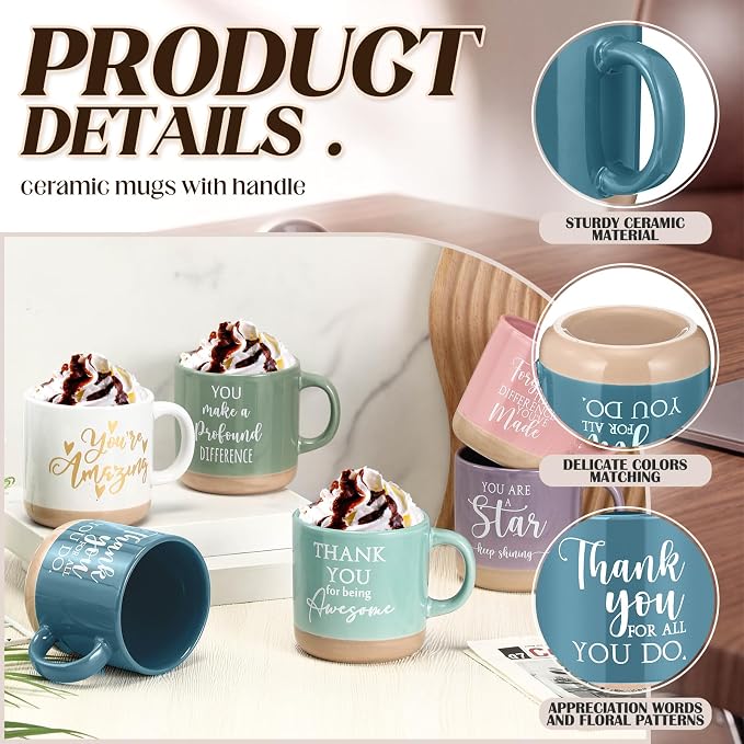 Didaey 10 Pcs Thank You Mugs Bulk Appreciation Gifts for Employee Coworkers Staff Teachers Motivational Ceramic Coffee Mugs Thank You Farewell Going Away Gifts for Coworkers(Mondrian)