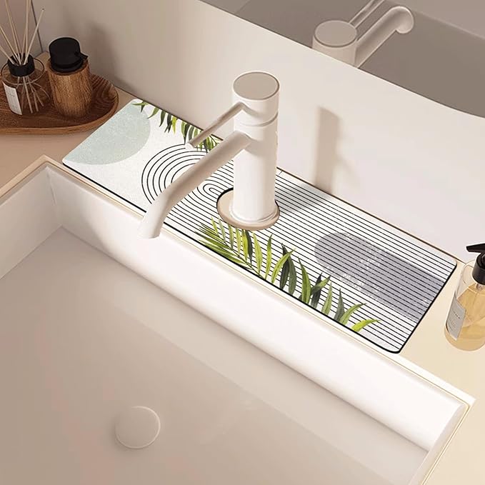Sink Faucet Absorbing Mat, 2 Pack Drying Mat Around Faucet Sink Splash Guard Behind Faucet Sinkmat For Kitchen Bathroom Island Rv 15 * 5.5 Inch (38 * 14 cm)