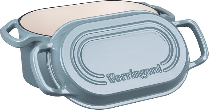 VORRINGARD Oval Dutch Oven Pot with Lid, Enamel Coating Cast Iron Bread Pans for Homemade Sourdough Bread Baking, Cooking, 4 Quart, Sea Salt