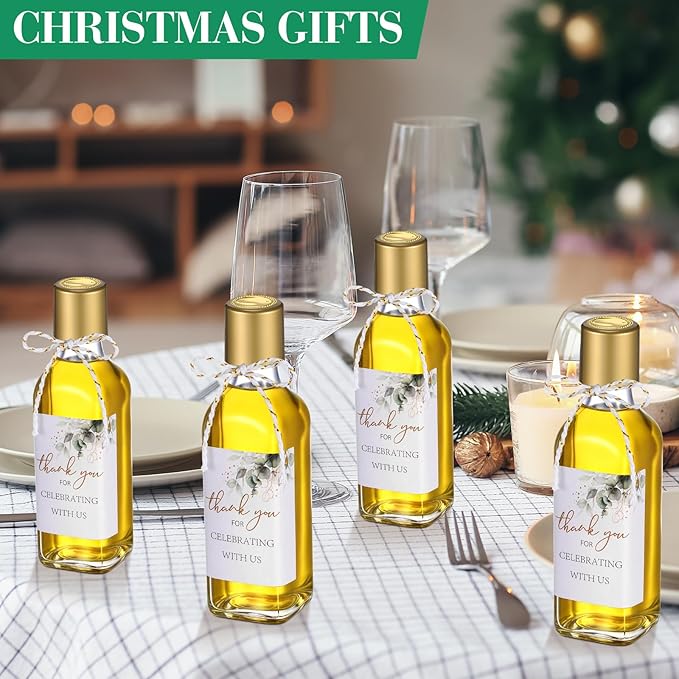 Reallnaive 20 Pack 3 oz Mini Glass Olive Oil Bottles Set, Homemade Wedding Sauce Gift Bottles Leakproof Screw Cap, Thank You Wedding Stickers for Storing Oil Honey Bridal Baby Shower Favors (Gold)