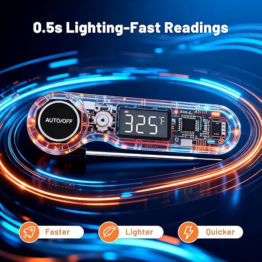 Professional Meat Thermometer Digital 0.5s Instant Read Thermometer ±0.5°F Accuracy, 1.42" Backlit Display Waterproof Cooking Thermometer, Food Thermometer for BBQ Cooking, Candy, Back Magnet