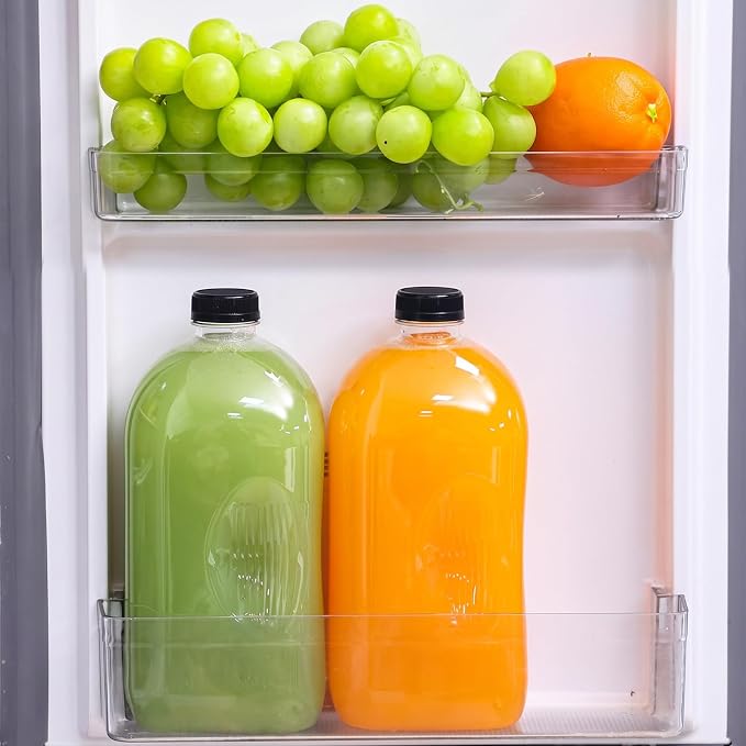 TOMNK 6pcs Juice Bottles, 64oz Reusable Plastic Juice Bottles with Caps and Labels, Funnel, Brush Beverage Containers for Juicing, Smoothies, Tea, Milk