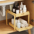Under Sink Organizer and Storage - 2-Tier Bamboo Kitchen Cabinet Shelf with Adjustable Levels, Undersink Organization Slide Out for Bathroom Cabinet Pantry