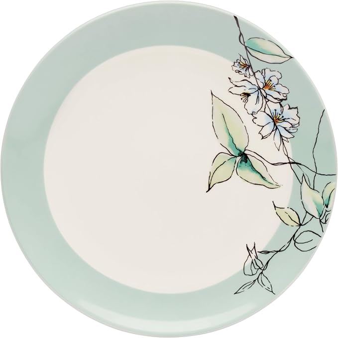 Oneida Dinnerware Set, Botanica 12-Piece Dinnerware Set, Service For 4, Porcelain Material, Dishwasher And Microwave Safe, Bowls, Plates And Bowls, Dinner Dishes, Plates, Home (Green, 12 Piece)