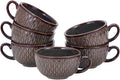 Coffeezone Set of 6 Cups Vintage Design 12 oz Professional Barista Ceramic Latte Art Cappuccino Cups Set (Embossed Grey * 6)