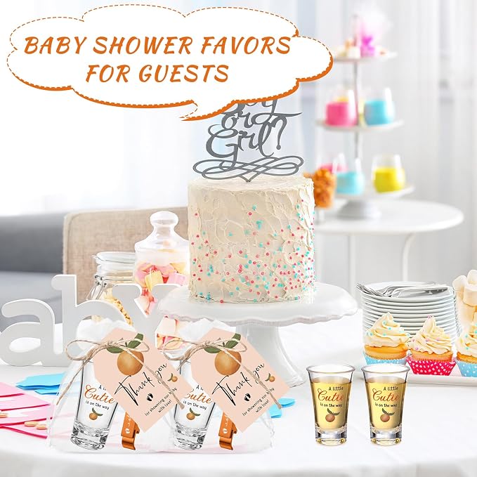 50 Sets Baby Shower Favor for Guests Acrylic Shot Glasses with Bottle Opener Keychains Thank You Tags and Bags Gender Reveal Party Favors for Guest Baby Shower Return Gift(Cutie)
