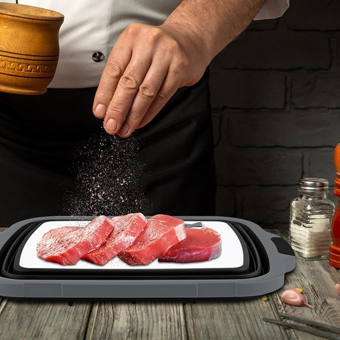2-Pack XL Collapsible BBQ Prep Tub with Lid (4.22 Gal / 16L) - Built-In Cutting Board & Strainer, Large Meat Marinade Container, Camping Sink & Food Storage Bin for Grilling, Outdoor Cooking - Black
