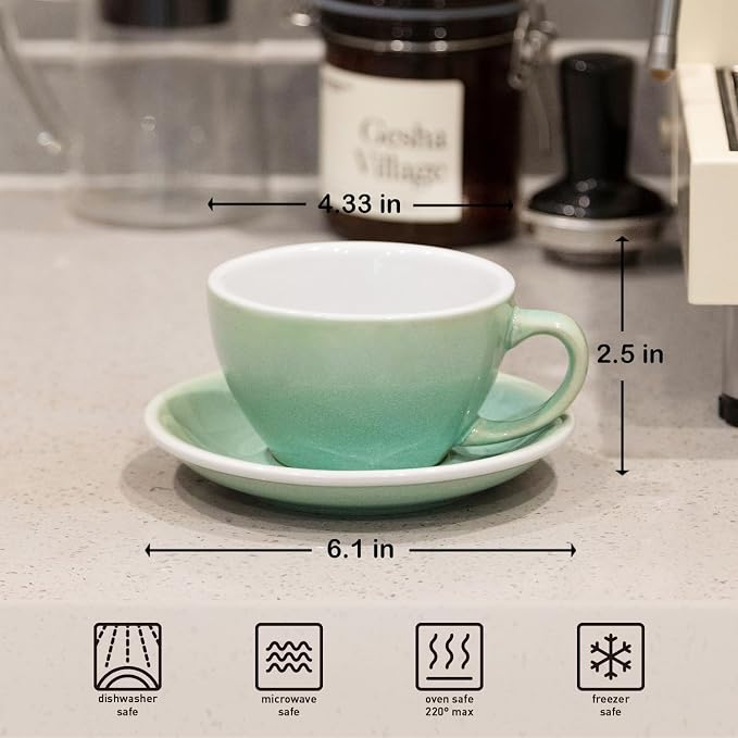 Loveramics Coffee Cup Ceramic, 10 oz Latte Art Cup with Saucer for Cappuccino, Tea, Espresso, Thick - walled stoneware Cappuccino mug Set for Cafe and Barista - Potters Colours (Basil, 10OZ)