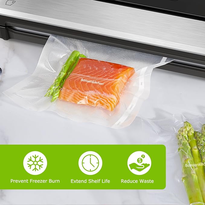 Bonsenkitchen 8” x 150’ Vacuum Sealer Bags Rolls with Cutter for Food Storage, Commercial Grade, BPA Free, Great for Meal Prep and Sous Vide Cooking