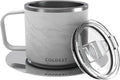 Stackable Insulated Espresso Cup with Saucer by Coldest - Insulated Triple Wall Travel Stainless Steel Travel Double Shot Espresso Coffee Mug with Sliding Lid (4 oz, Carrara Marble)