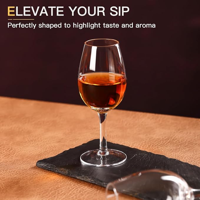 Port and Dessert Wine Glasses, Sherry, Cordial, Aperitif Tasting Glasses |7oz | Set of 4 Crystal Snifters | Mini Short Stem Liquor and Spirits Sippers