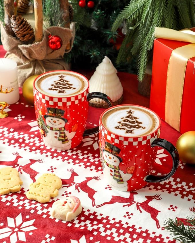 HASENSE Coffee Mugs Set of 6,15oz Ceramic Mug Gift, Matching Xmas Holiday Cups with Handles for Hot Cocoa,Coffee,Gifts for Women,Family, Friends