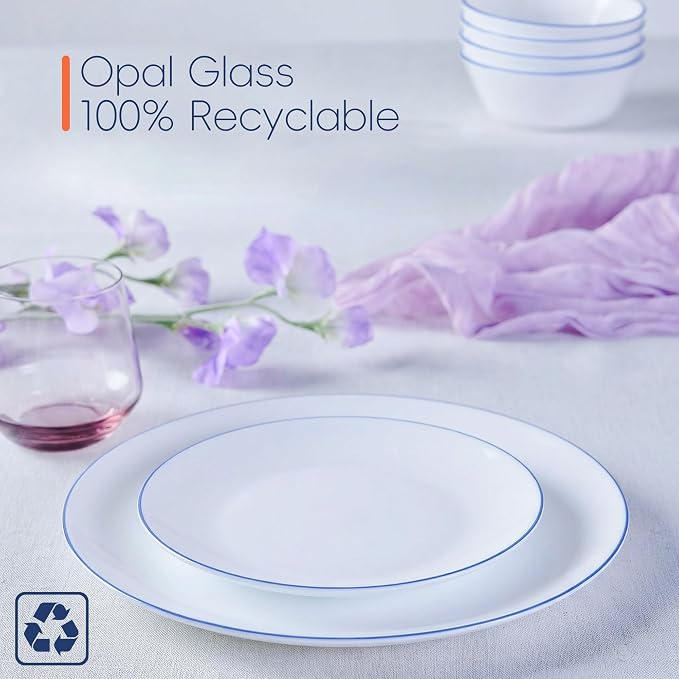 Dinnerware Sets for 4, LaGlint 12 Pieces Opal Glass Plates and Bowls Set, Dishwasher and Microwave Safe Dish Dinning Ware Set, Chip and Scratch Resistant Dishware Sets Hand Painted Navy Blue Rim