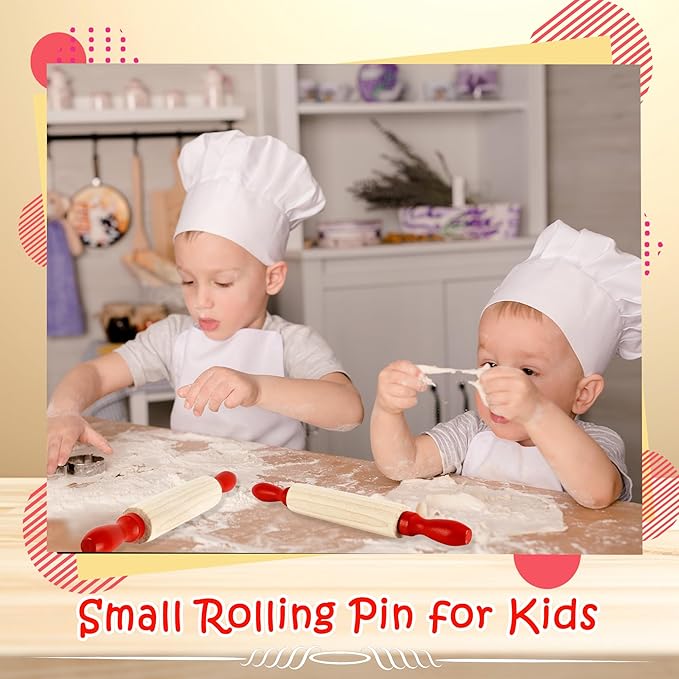 16 Pcs 8 Inch Mini Wooden Rolling Pins Small Wood Rolling Pin Wooden Roller with Red Handle for Kitchen Baking Pastry Cake Cookie Chef Role-playing Game