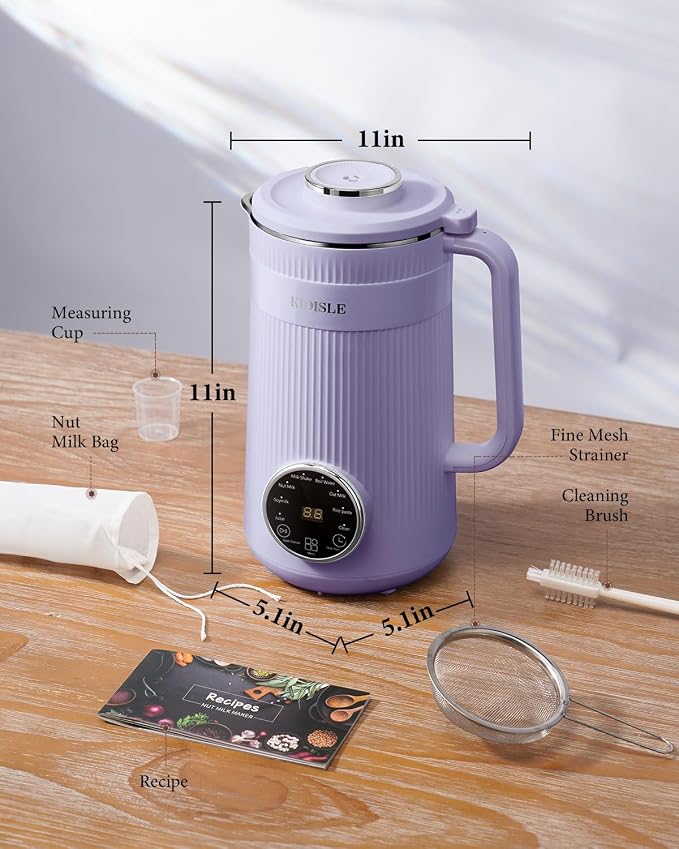 KIDISLE 8 in 1 Nut Milk Maker Blender, 32oz Homemade Soy, Almond, Oat, Coconut, Plant Based Milks and Non Dairy Beverages, Automatic Soybean Milk Machine with Delay Start/Keep Warm/Boil Water, Purple