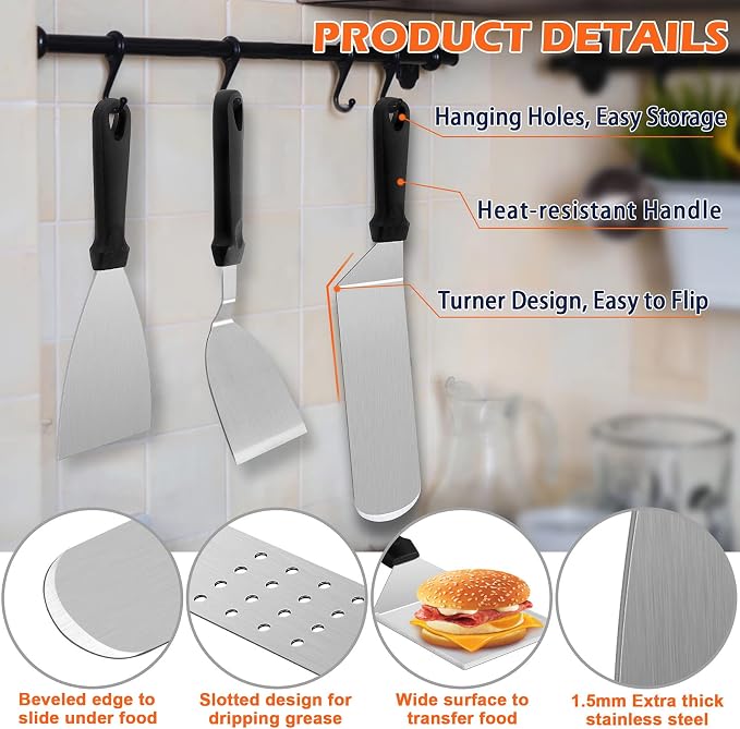 Joyfair Griddle Accessories Kit for Blackstone - 18Pcs, (PP Handle) | Flattop Grill Accessory Tools Set with Stainless Steel Spatula Turner, Basting Cover, Smash Burger Press for BBQ Cooking