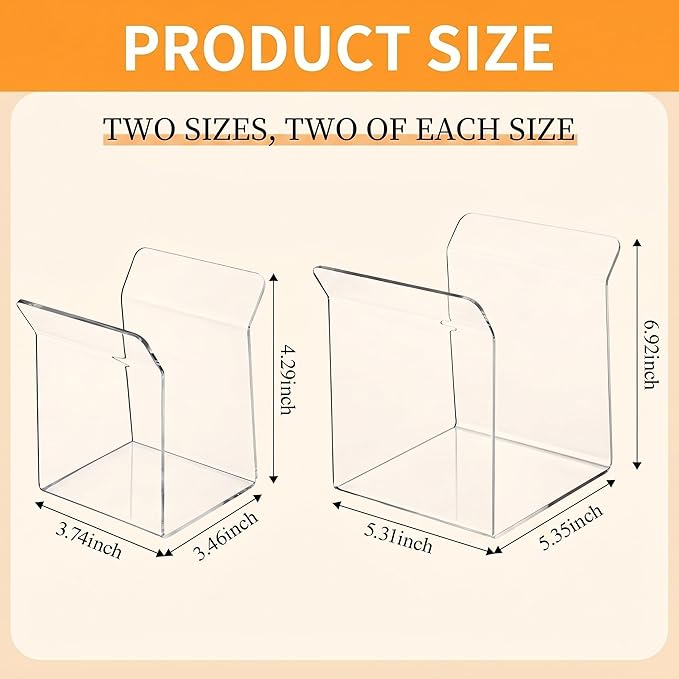 Novabright 4 Pack Acrylic Bag Holder for Food Prep Bag 2 Sizes Clear Baggy Rack Holder Food Storage Baggy Stand for Filling Make Prep Freezer Meals Hands-free to Pour Leftovers, Quart & Gallon Sizes