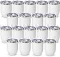 YOUKE OLA 18 Pack Stainless Steel Wine Tumbler with lid, 12oz Powder Coated Insulated Vacuum Straight Wine Tumbler Stemless Double Wall Bulk for Laser Engrave, DIY Gift, White