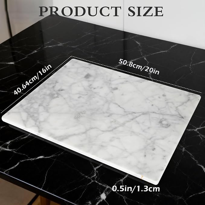 Large Italian Carrara White Marble Cutting Board for Kitchen 16x20 Inch - Stone Granite Cutting Board，Multi-Functional Marble Pastry Board for Cheese, Charcuterie - Wedding Gift, Housewarming