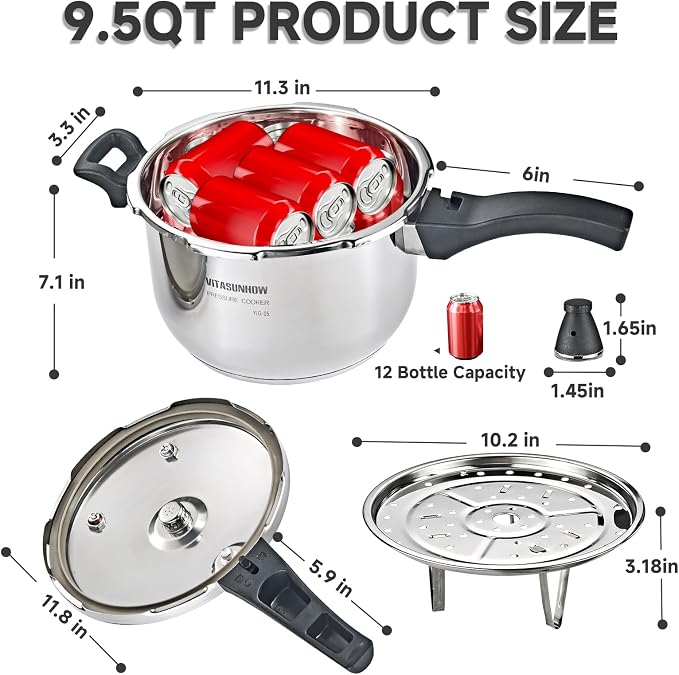 9L Stainless Pressure Cooker – Fast, Safe Stovetop(9-Liter)
