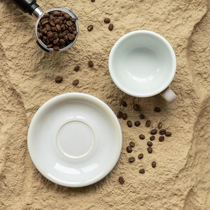 Loveramics Coffee Cup Ceramic, 10 oz Latte Art Cup with Saucer for Cappuccino, Tea, Espresso, Thick - walled stoneware Cappuccino mug Set for Cafe and Barista - Potters Colours (Ivory, 10OZ)
