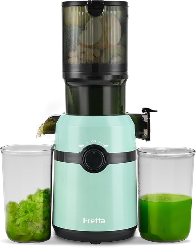 Cold Press Juicer Machines,Fretta Nifty Slow Masticating Juicer Machines with PCTG Material from the USA,Fit Whole Fruits & Vegetables-Easy to Clean,High Juice Yield,BPA Free,Baby Blue