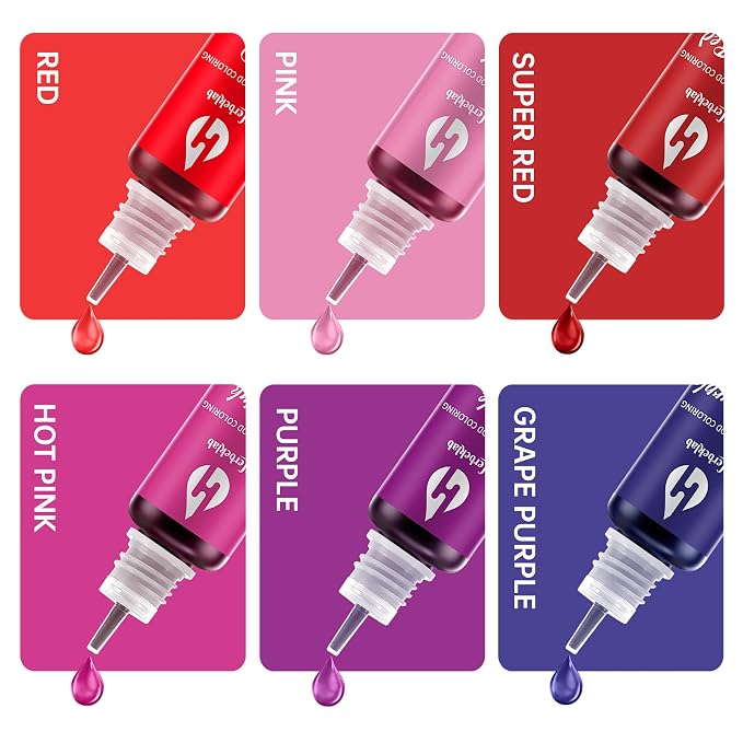 Oil Based Food Coloring for Chocolate 6 Colors x 10 ml Concentrated Red Pink Purple Oil Food Dye for Candy Melts, Cake Pops, Strawberries - 6 Colors red