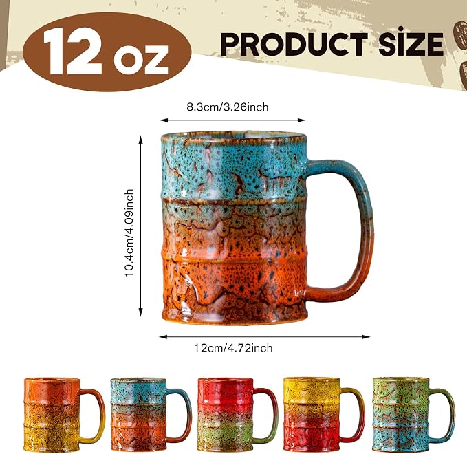 Coffee Mugs Set of 4,12 Oz Coffee Cups Ceramic, Perfect for Office Family Gatherings - Dishwasher and Microwave Safe (4, Blue and Brown)