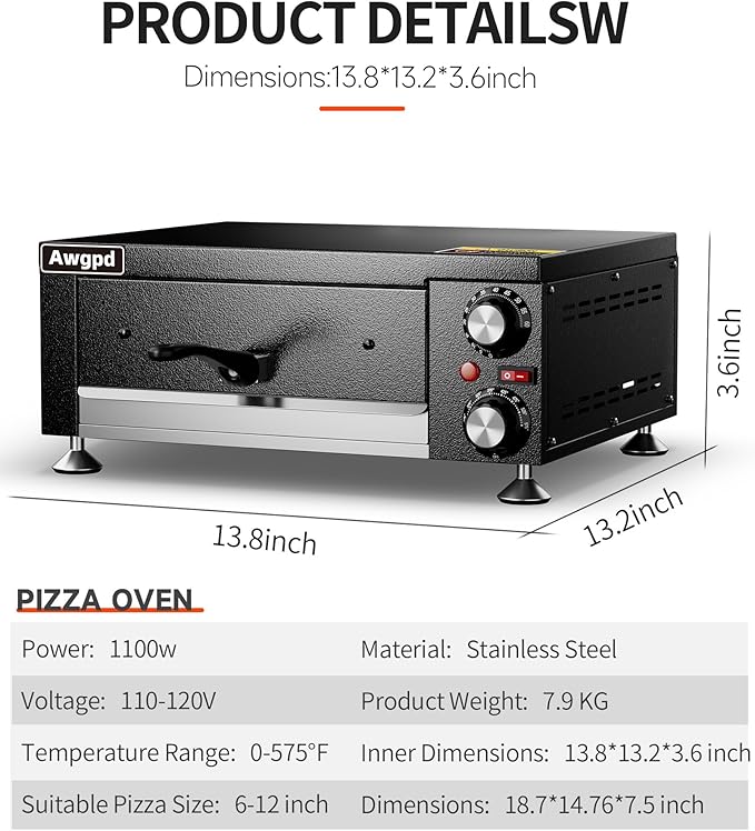 Electric Pizza Oven Indoor Countertop Pizza Oven Commercial Pizza Maker Machine for Home with Timer Stainless Steel Pizza Cooker, Suitable for Both Commercial and Home Use (Black1)